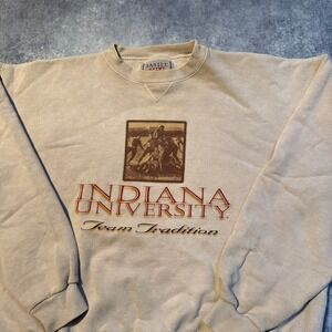 Vintage Indiana University Team Tradition Football Sweatshirt Mens XL Tan USA